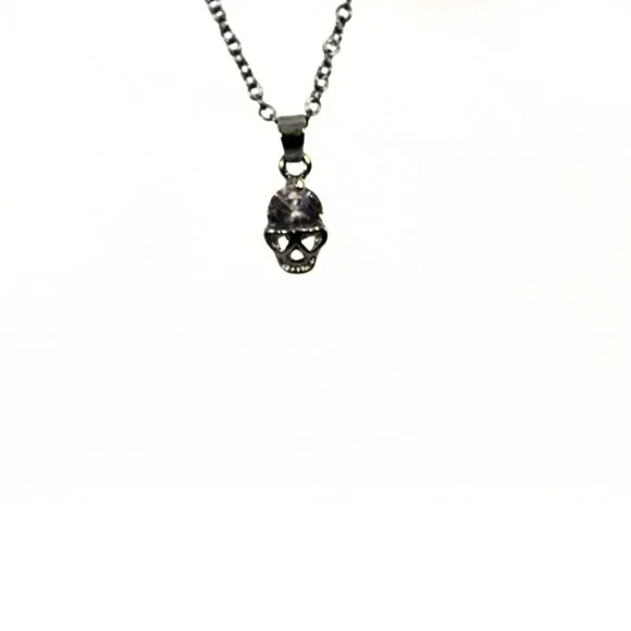 Minimalist Skull Necklace & Stud Earring Set | Rhinestone Goth Sparkle - Picture 4 of 6